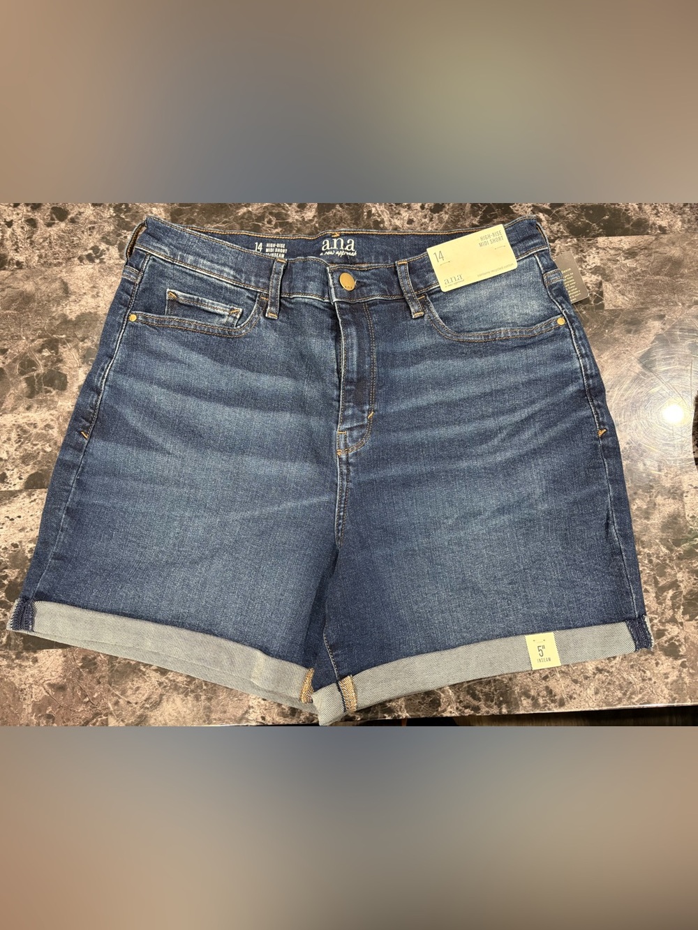 a.n.a High-Rise Blue Denim Midi Shorts - Size 14